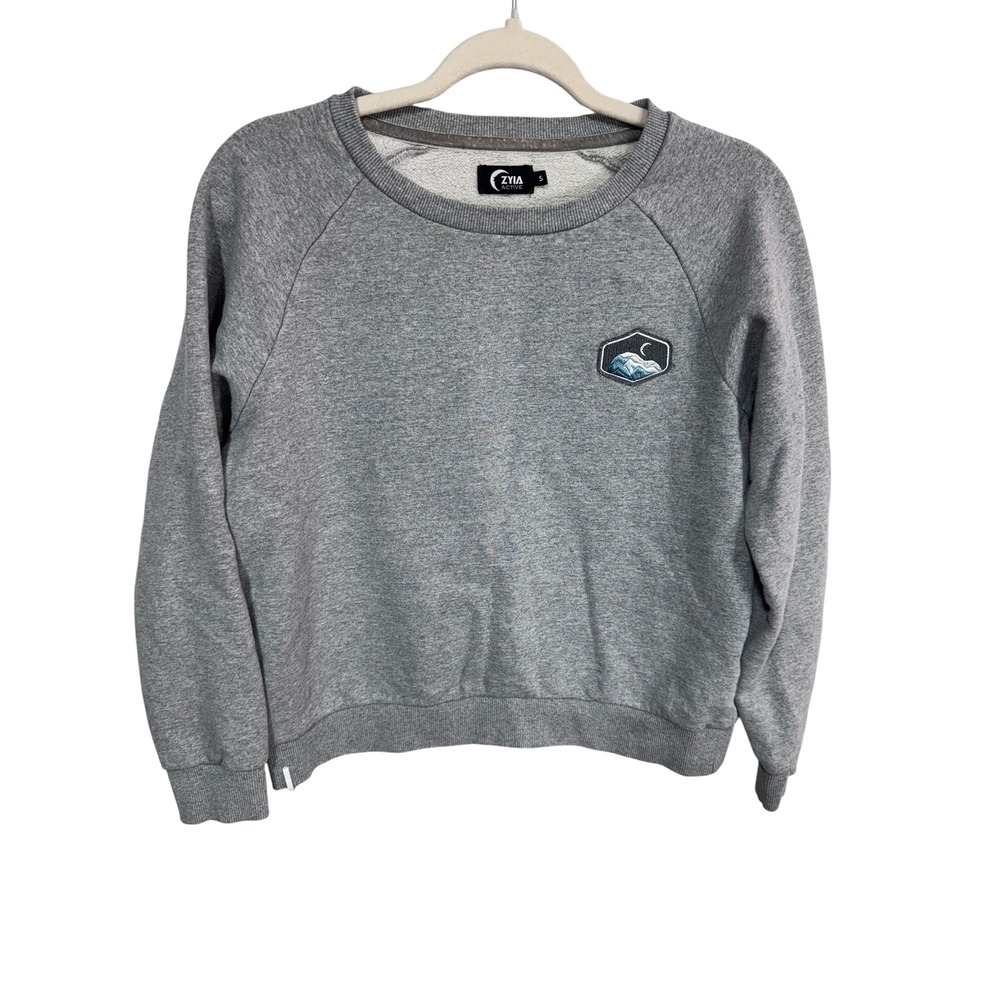 Zyia‎ S Gray Sweatshirt Women's Mountain Patch Crewneck Pullover